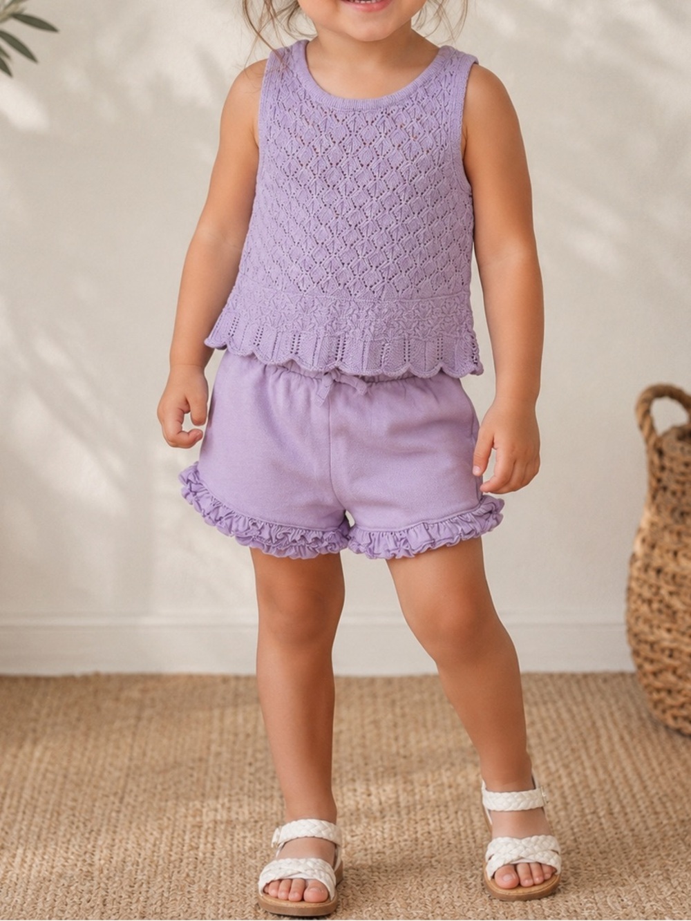 Zara Toddler Lavender Knit Tank & Ruffle Shorts Set | Size 2–3 Years